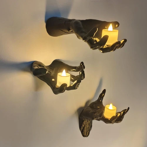 3 Stück Spooky Hands Wand LED Kerzen Lichter Deko greifend flackernd gruselig Gothic - Bild 1 von 9