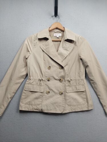 Merona Jacke Damen Größe Small hellbraun zweireihig Mantel Taille Cinch gefüttert