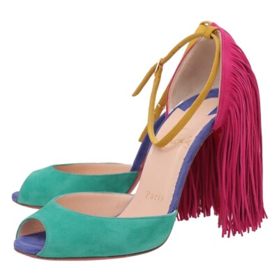 CHRISTIAN LOUBOUTIN Otrot 120 Pink Green Fringe Colorblock