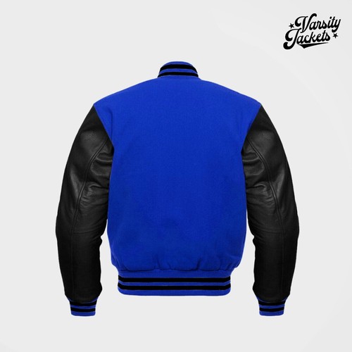 Royal Blue body Black Sleeves Premium Varsity Jacket Letterman Baseball College - Picture 2 of 5