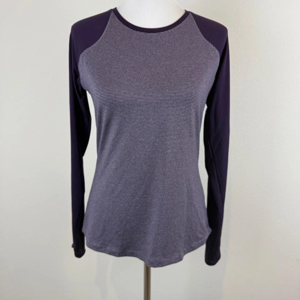 Camiseta para mujer Columbia Omni Wick talla mediana púrpura manga larga raglán Foto 3 de 4