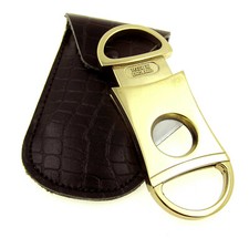 Quality Metal Single Blade Cigar Cutter with Crocodile Leather Case NEW ronson
