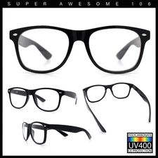 Classic Iconic Nerdy Horn Rim Plastic Rectangle Clear Lens Eyeglasses Black