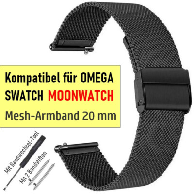 Armband passend für   OMEGA X SWATCH Uhr, Speedmaster MOONWATCH, Mesh 20mm black