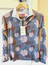 Ronner Design Top XS Womens Sport Quarter Zip Equestrian Pullover Floral NEW