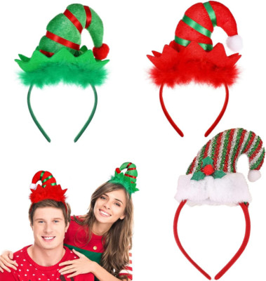 3 Stück Weihnachten Stirnband,Weihnachten Haarreif Elf Mütze,Weihnachtselfen-Sti