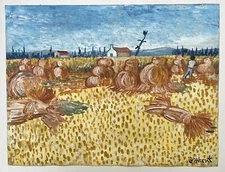 Vincent van Gogh (Handmade) Oil Drawing On old Paper Signed & Stamped, Vtg Art