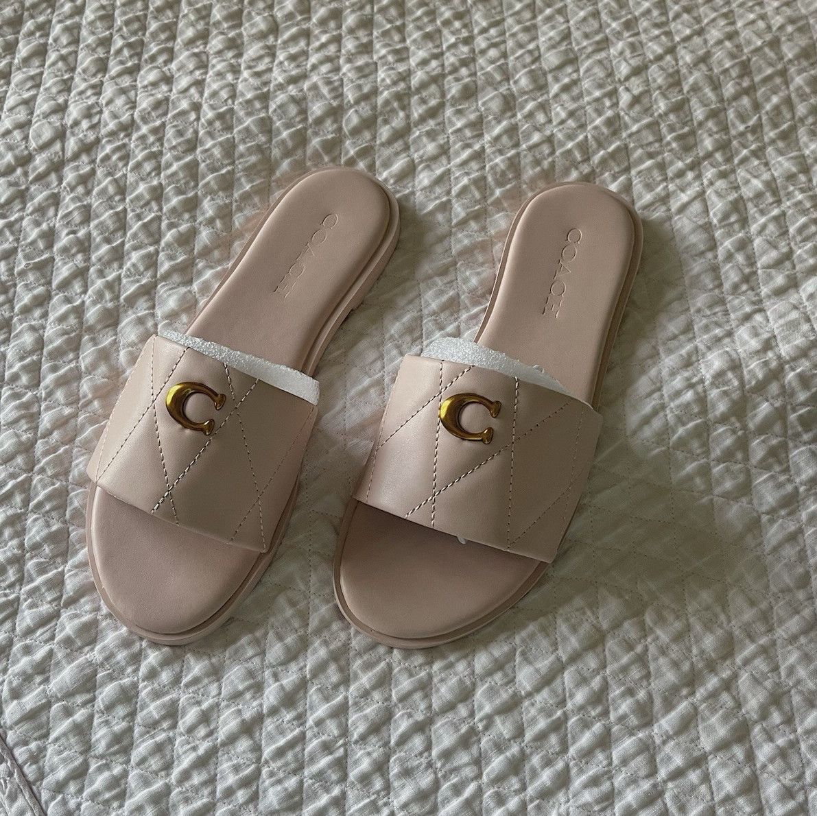 Coach Pink Quilted Logo Slide Sandals for Women Size 15 Slip On