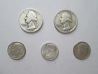 Lot of 2 US Washington Quarters 1940's and 3 Roosevelt Dimes 90% Silver Coin Lot