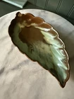 VTG Frankoma Pottery Leaf-shaped Footed Dish Prairie Green #225 Trinket Candy