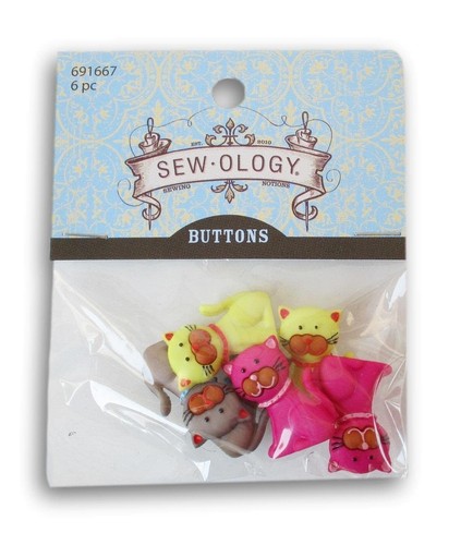 Decorative Shank Buttons for Sewing Craft Projects (Colorful Cats (6 Pc))