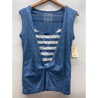 Energie Large Blue Layered Look Striped Twist Front Sleeveless Tank Top NWT Y2K