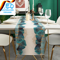 TischläUfer Modern Blau GrüN Petrol Gold Ginkgo Biloba Herbst Wohnzimmer Deko Tü