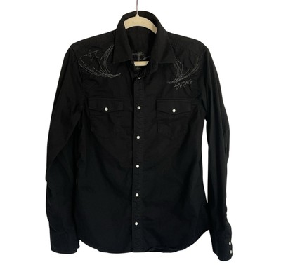  RARE  DIESEL Crazy Needle Hard Craft Embroidered Black Shirt Sz S* Grunge Goth