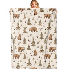 Bear Forest Throw Blanket 50x60 Inch Soft Flannel Cute Bears Tree Paw Print