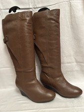 LADIES TALL BROWN WIDE LEG LEATHER BOOTS SIZE 5