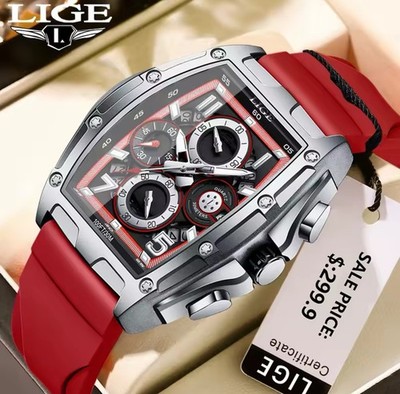 LIGE Men Watch Rectangle Sport Wristwatch Luxury Males Quartz Silicone Watches
