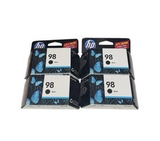 Lot of 4 NEW Genuine HP 98 Black Ink Cartridge C9364WN OEM Sealed Exp 2012