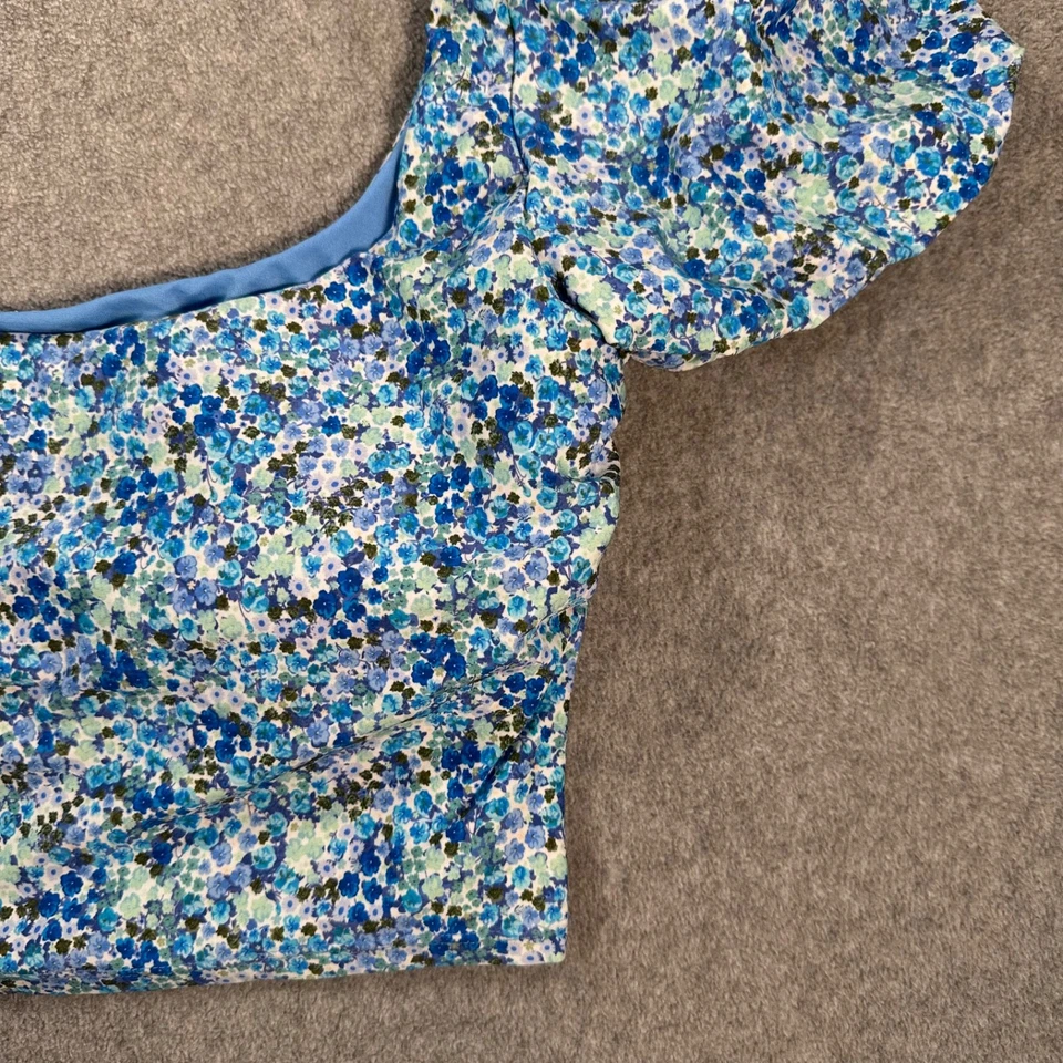 Splendid Flora 长线袖口文胸游泳上衣,尺寸 L,蓝色花卉沙滩 — 第 3/4 张图片