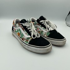 Vans Old Skool Sneakers Suede Womens 8 Black Floral Tropical Skate Shoes Y2K