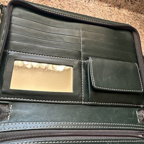 Levenger Hunter Green leather crossbody bag Purse Organizer HTF Retired - Imagen 9 de 11