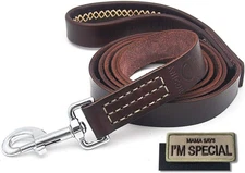 Leather Dog Leash 6Ft&1'' Wrapped Handle Italy Cowhide(Never Fading) Heavy... 