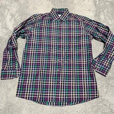 Eton Dress Shirt Mens 17 43 XL Blue Green Plaid Contemporary Fit Long Sleeve