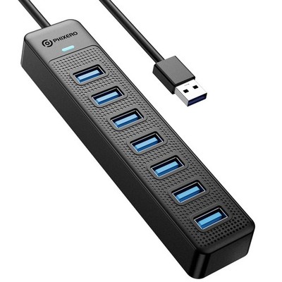 PHIXERO 7 Port USB Hub 3.2 with 15CM Long Cable, Multiport Adapter 15cm Cable 