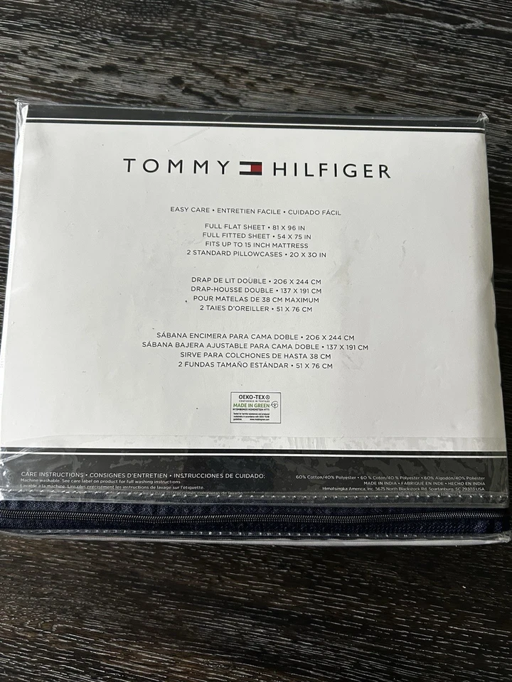 4 piece Tommy Hilfiger Cotton Blend Modern Striped White Full Sheet Set NEW - Image 3 of 4