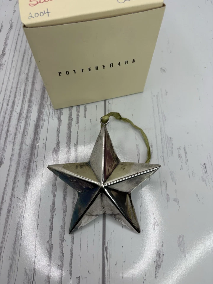 Pottery Barn Metal Rústico Estrella Adornos Plata 3D 3.5" Foto 2 de 4