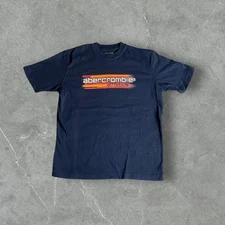 Abercrombie & Fitch Shirt Mens Medium Navy Blue Y2K Box Logo Spellout Athletics