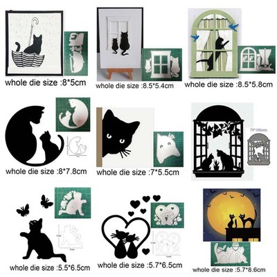 Window Cat Metal Cutting Dies Animal Decoration Scrapbooking Craft Stencils DIY