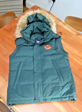 Men's SUPERDRY DOWN Dark Green Hooded Puffer Gilet Jacket  L used but excellent