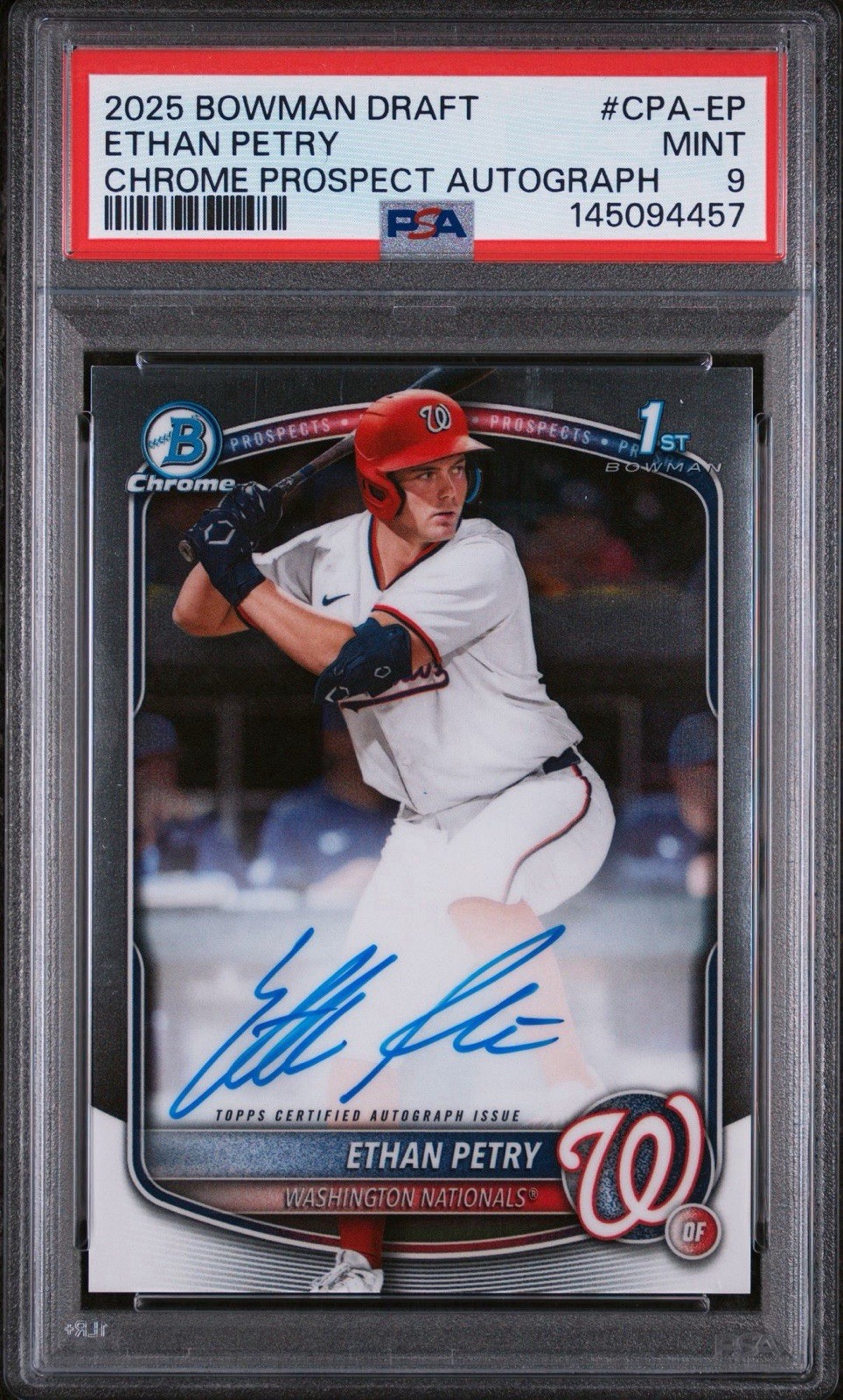 2025 BOWMAN DRAFT CHROME PROSPECT AUTOGRAPHS ETHAN PETRY CPA-EP PSA 9