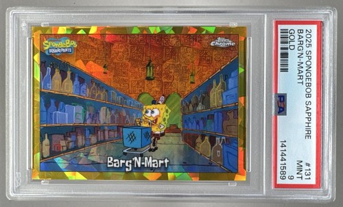 Barg'N-Mart 2025 Topps Chrome SpongeBob SquarePants Sapphire #131 Gold /50 PSA 9