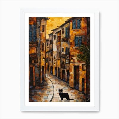 Gemälde von Venedig mit einer Katze im gerahmten Wandbild Poster Leinwanddruck Bild