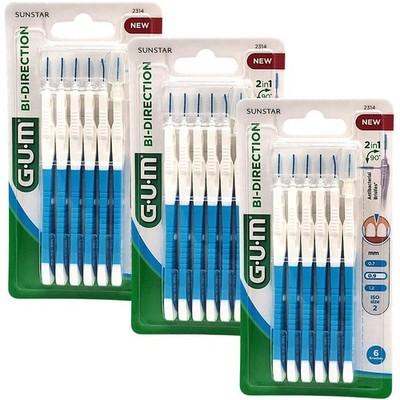 3x GUM Bi-Direction Regular - Interdentalbürsten blau 0,9 mm - 3x 6 Stück