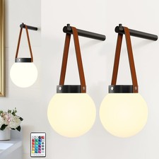 Battery Operated Wall Sconces Set of 2, Wireless Globe Wall Lights with Remot...