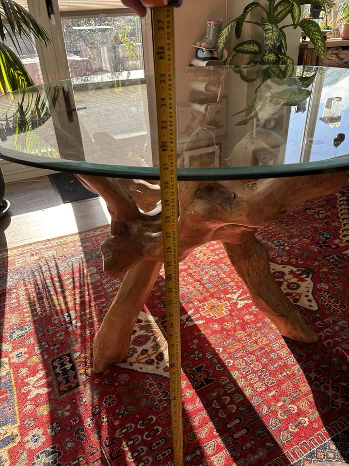 Teak Root Dining Table Glass Top - Image 4 of 4