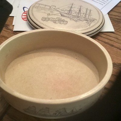 Rare 1920s Hand Etched Stone Trinket Box Cargo Shipping Sailboats Compass Art 10