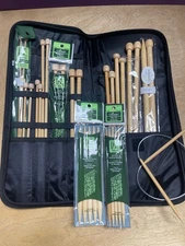 Lot of 10 pairs Knitting Needles + 2 sets double pointed + Case Clover Takumi