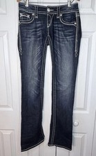 Rock Revival Jeans Womens 26 Shelly Boot Cut Dark Thick Stitch Flap Pocket 29X32