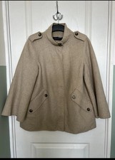 Zara Women Handmade Wool Blend Cape Jacket | Taupe | Size Medium | VGUC