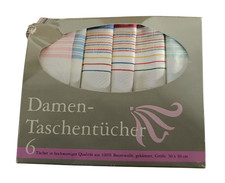 6 Damen Taschent&uuml;cher Set aus Stoff 100% Baumwolle gek&auml;mmmt 30x30