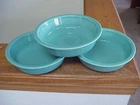3 Vtg Homer Laughlin Fiesta Ware Turqouise Blue Rimmed Soup Cereal Bowls