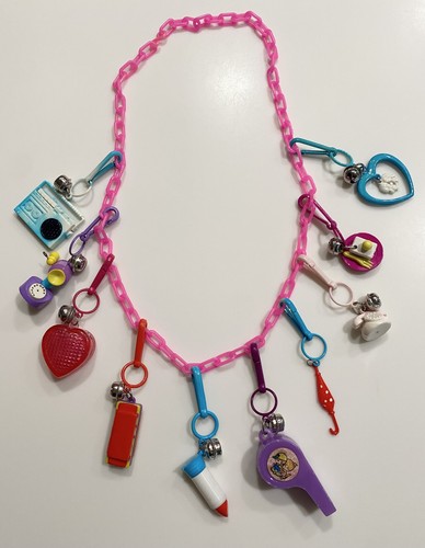 Vintage 1980's Plastic Bell Clip 10 Charm Charms Lot Pink Necklace Lot 80s RARE!