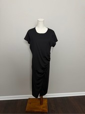 Nine West Little Black Dress Midi Bodycon Ruched Stretchy Lined Party Cocktail