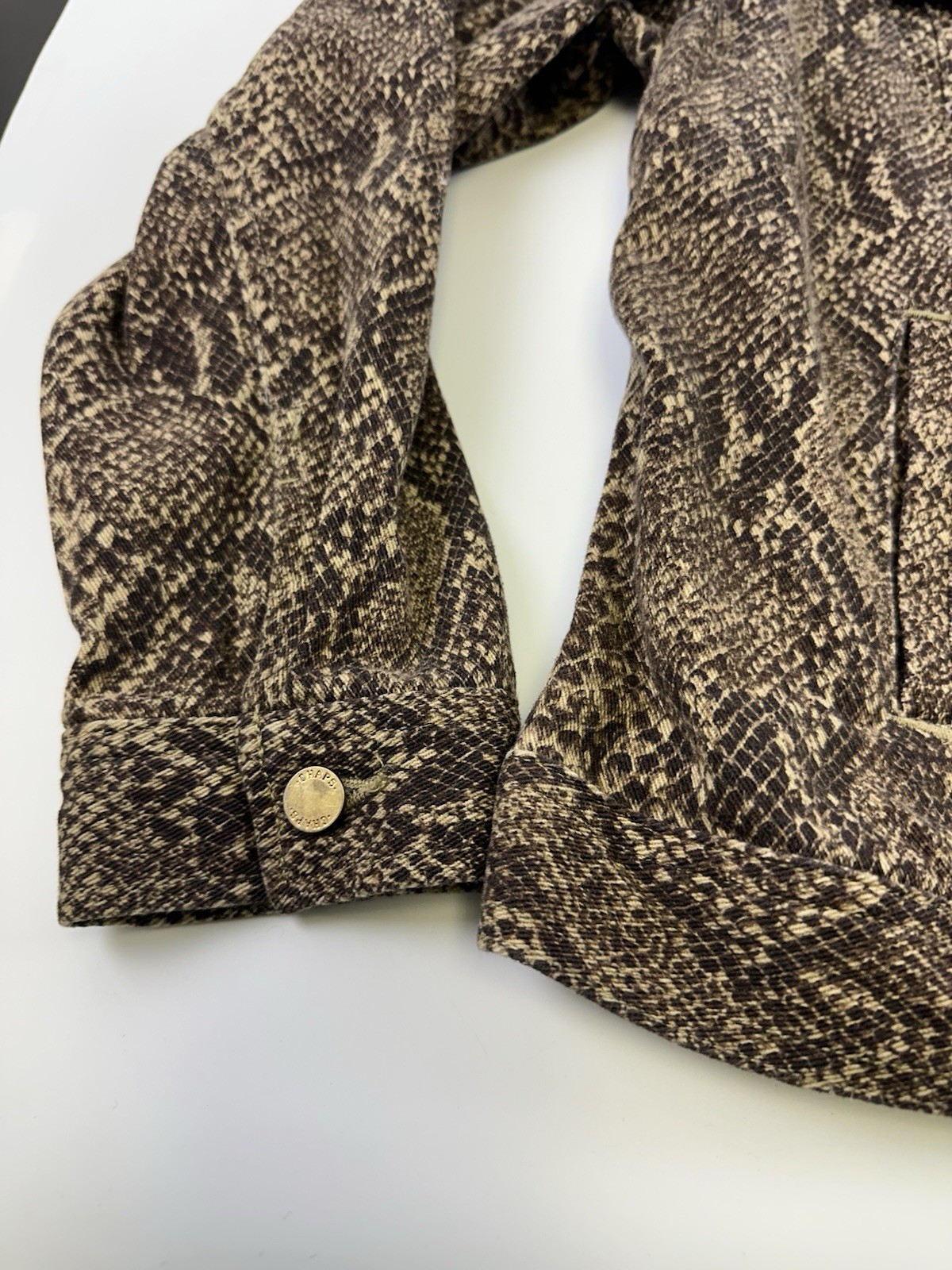 Chaps Snakeskin Python Denim Jacket Brown Button … - image 4