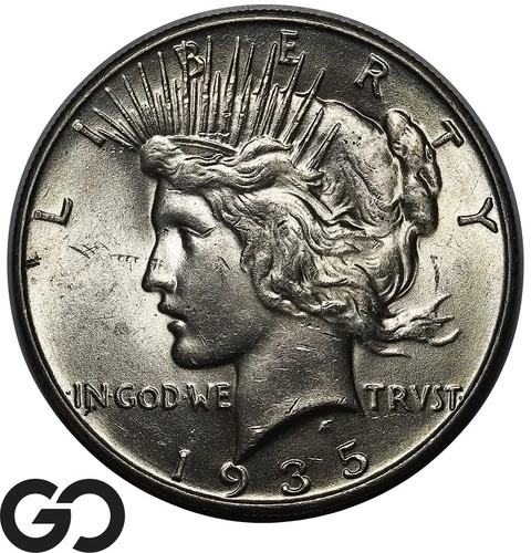 1935 Peace Dollar, Cartwheel Luster, Brilliant Uncirculated++ Final Year Issue