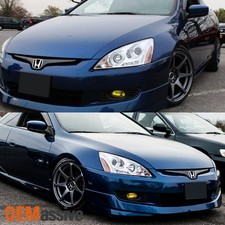 Fits 2003-2007 Honda Accord 24dr Clear Dual Halo Led Projector Headlights Pair